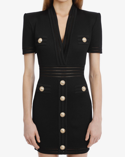 black gold button dress